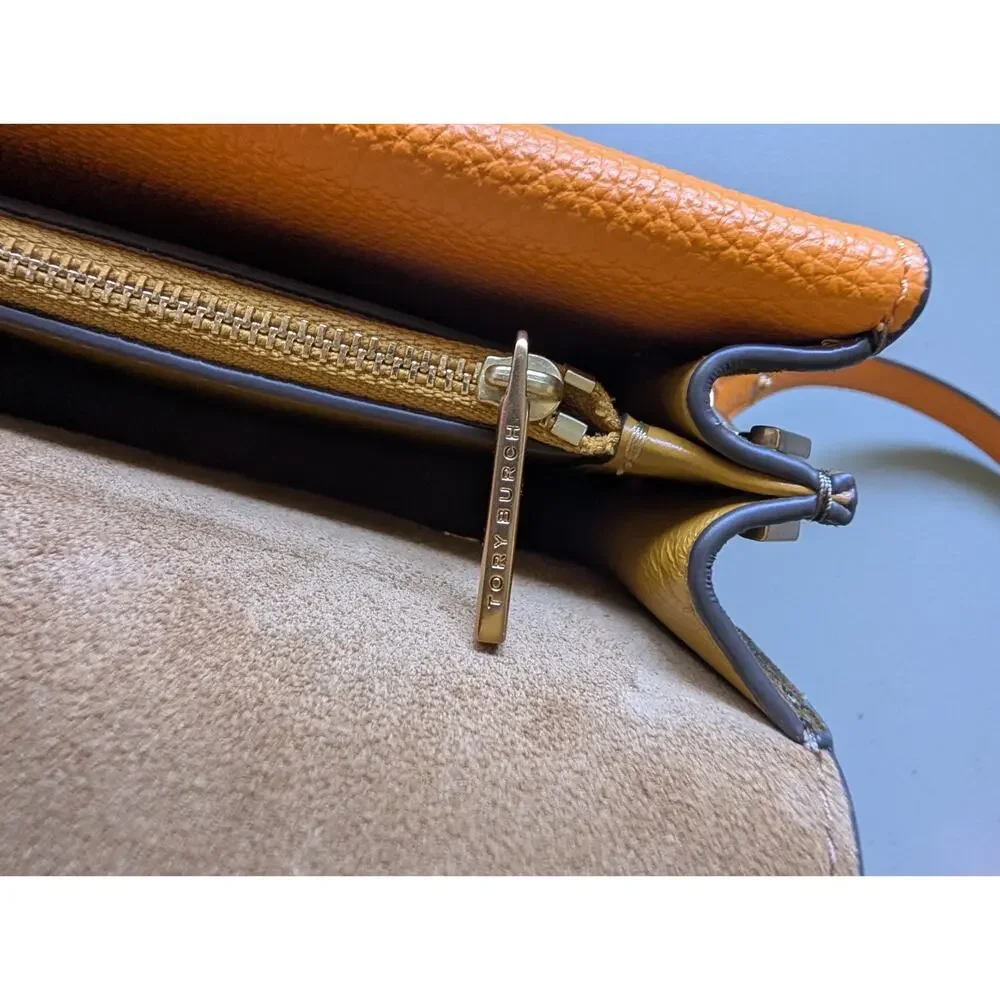 Tory Burch Lee Radziwill Pebbled Shoulder Bag Orange Citrine